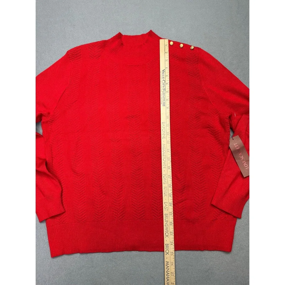 Love Scarlett‎ Vixen Red Mock Neck Sweater Gold Button Shoulder Chevron XL NEW